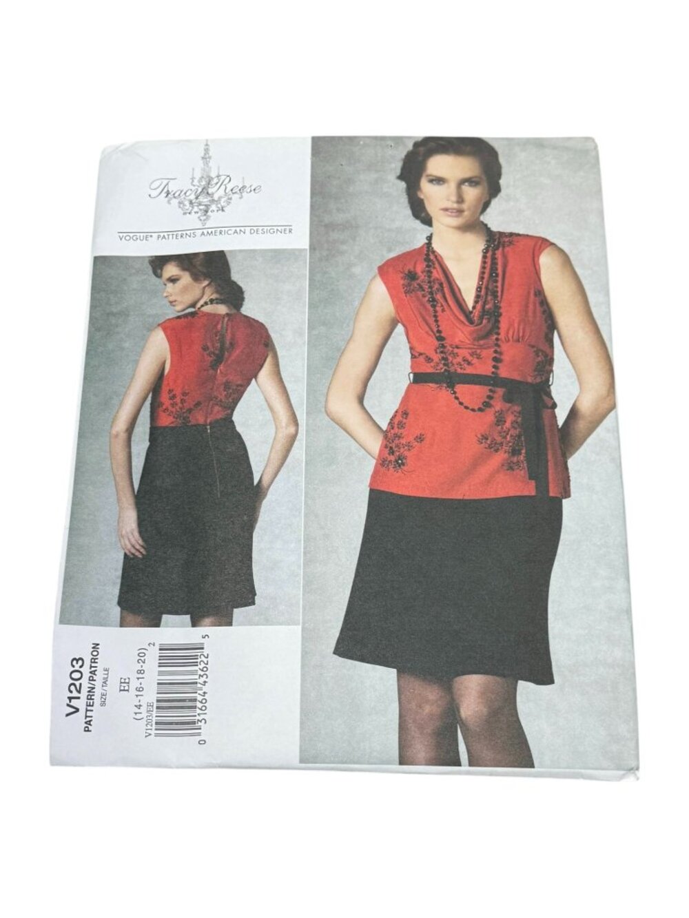 Vogue V1203 Tracey Reese Sleeveless Top Skirt Sz 14 16 18 20 Pattern Uncut